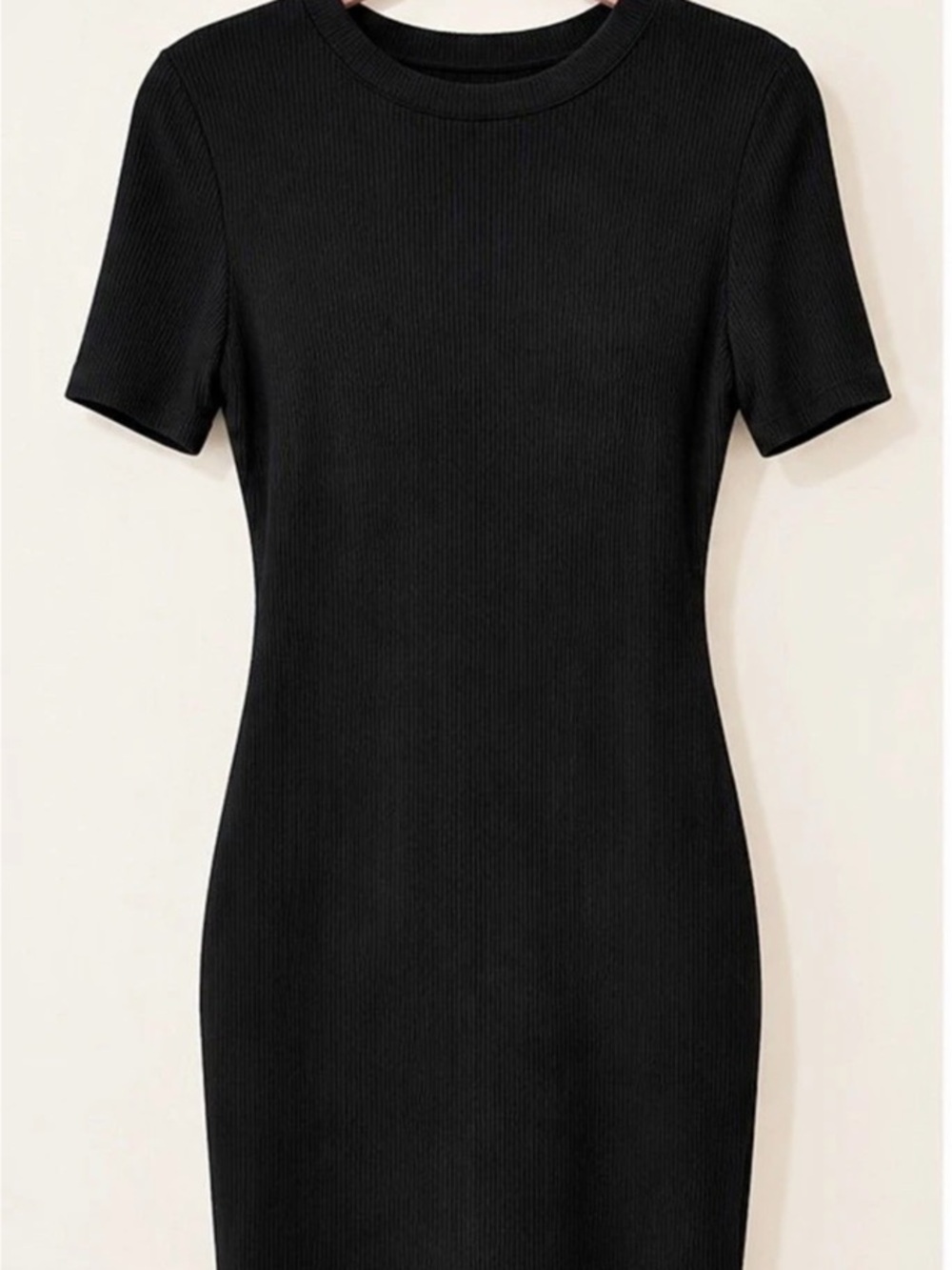 Classic Black Short Sleeve Bodycon Mini Dress – Size Large - Like New